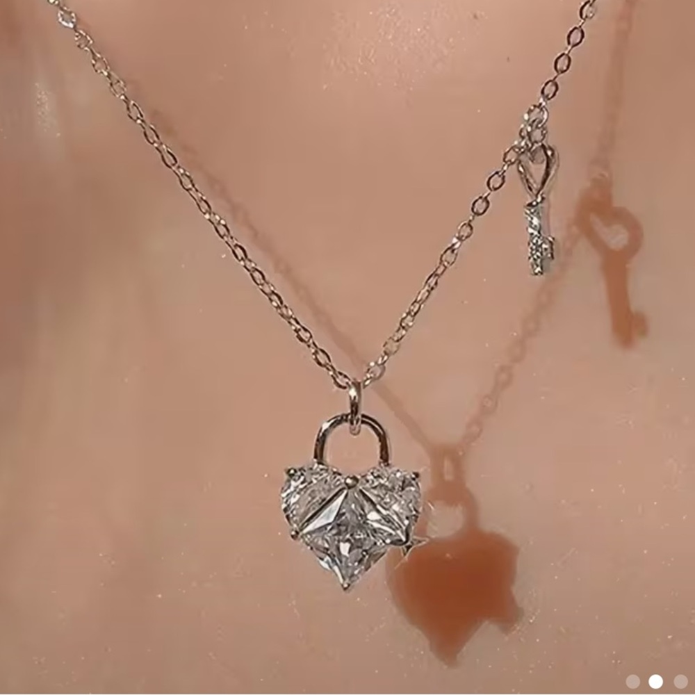 Heart Lock Pendant Necklace with Key Charm. New.